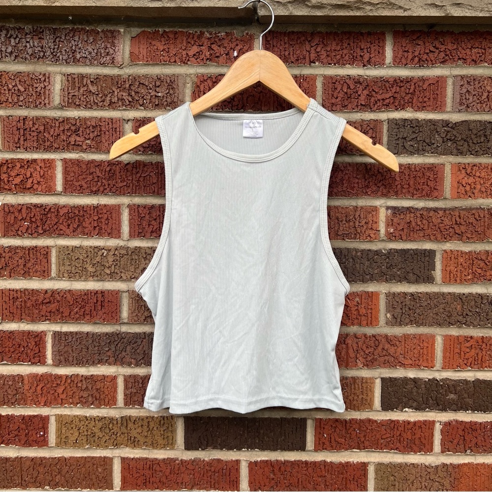 Real Essentials Light Dusty Blue Ribbed Cut In Athletic Tank Top